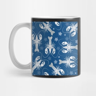 lobster love silver on dark blue Mug